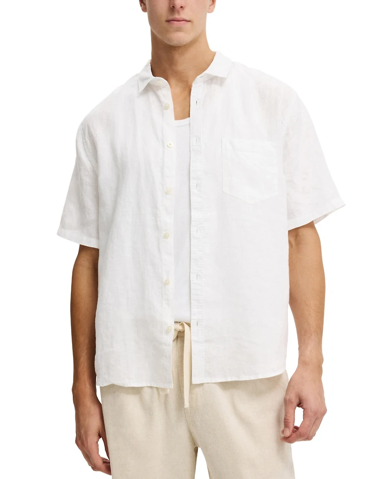 Cotton On Men's Relaxed Linen Short-Sleeve Shirt