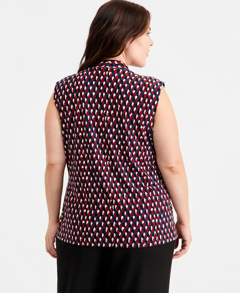 Anne Klein Plus Printed Surplice Sleeveless Top