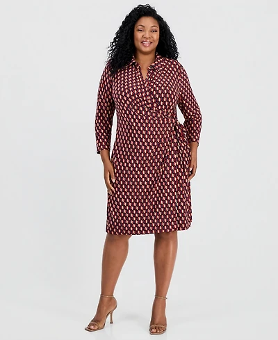 Anne Klein Plus Printed Faux-Wrap Dress