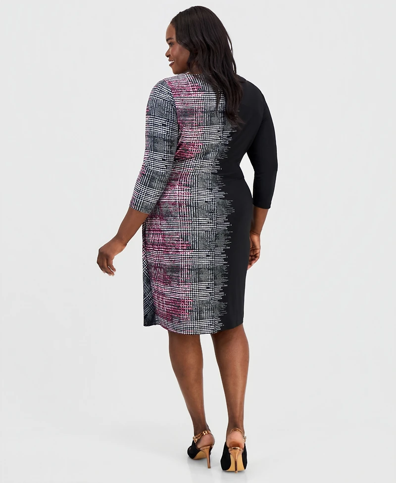 Kasper Plus Boat-Neck 3/4-Sleeve Sheath Dress