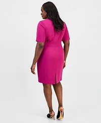 Kasper Plus Tie-Neck Elbow-Sleeve Sheath Dress