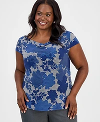 Kasper Plus Cowlneck Cap-Sleeve Top