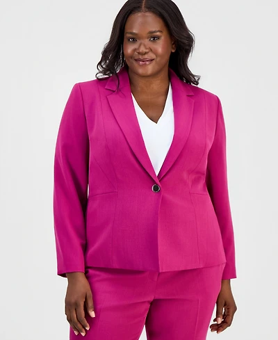 Kasper Plus Notched-Collar One-Button Blazer