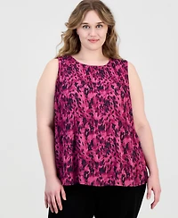 Kasper Plus Crewneck Sleeveless Pleated Blouse