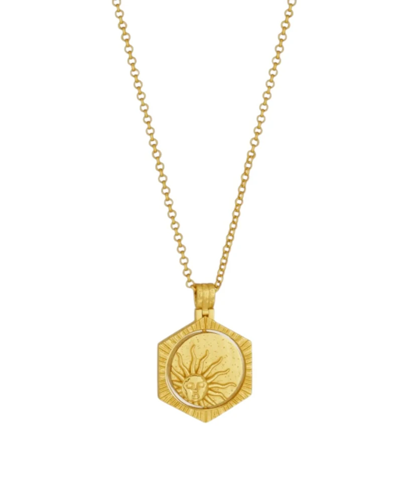 Ottoman Hands Lapis Moon Rotating Pendant Necklace