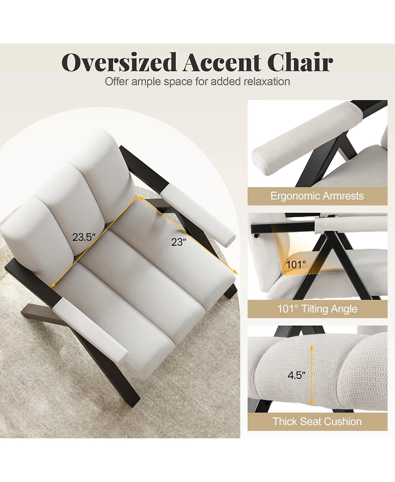 Slickblue Large Accent Chair with Metal Frame and Armrests