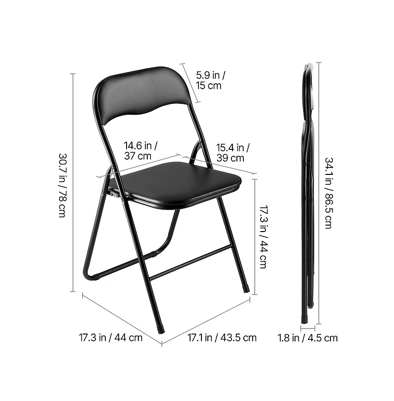 Sugift 6 Pack Folding Chairs Portable Leather Chairs with Padded Cushion Black