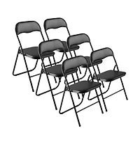 Sugift 6 Pack Folding Chairs Portable Leather Chairs with Padded Cushion Black