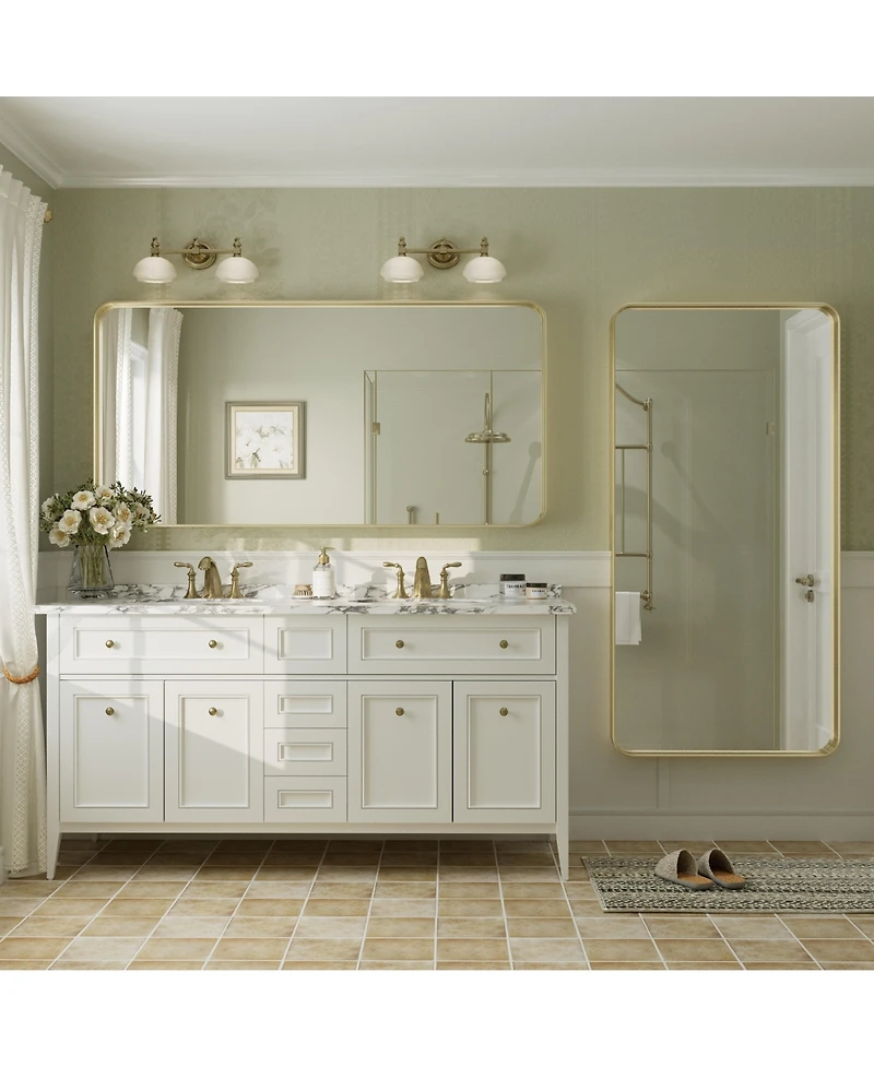 Apmir 60" x 30" High-Strength Tempered Glass and Aluminum Alloy Framed Wall Decor Bathroom Vanity Mirror