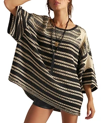 Free People Women's Fun Oversized Crewneck Striped Crochet T-Shirt