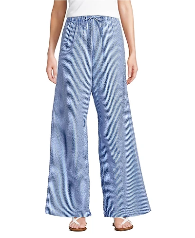 Lands' End Women's Seersucker High Rise Drawstring Wide Leg Pants
