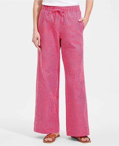 Lands' End Women's Seersucker High Rise Drawstring Wide Leg Pants