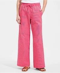 Lands' End Women's Seersucker High Rise Drawstring Wide Leg Pants