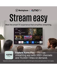 Westinghouse 65" 4K Uhd Xumo Smart Tv with HDR10, Dolby Vision, Voice Remote, Wi-Fi, Apple HomeKit