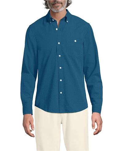 Lands' End Men's Long Sleeve Seersucker Shirt