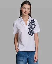 Karl Lagerfeld Paris Petite Oversized Floral Short-Sleeve Blouse