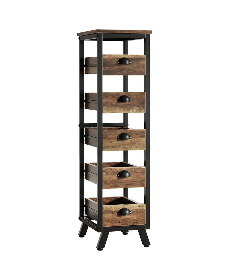 Tribesigns Wood Fruit and Vegetable Storage Rack Set of 2, 5-Tier Narrow Snack Stand Kitchen Stand Fruit Basket, Pull-Out Utility Organizer for Kitche