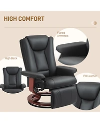 Homcom Swivel Recliner Chair w/ Footrest, Pu Leather Reclining Chair, Black