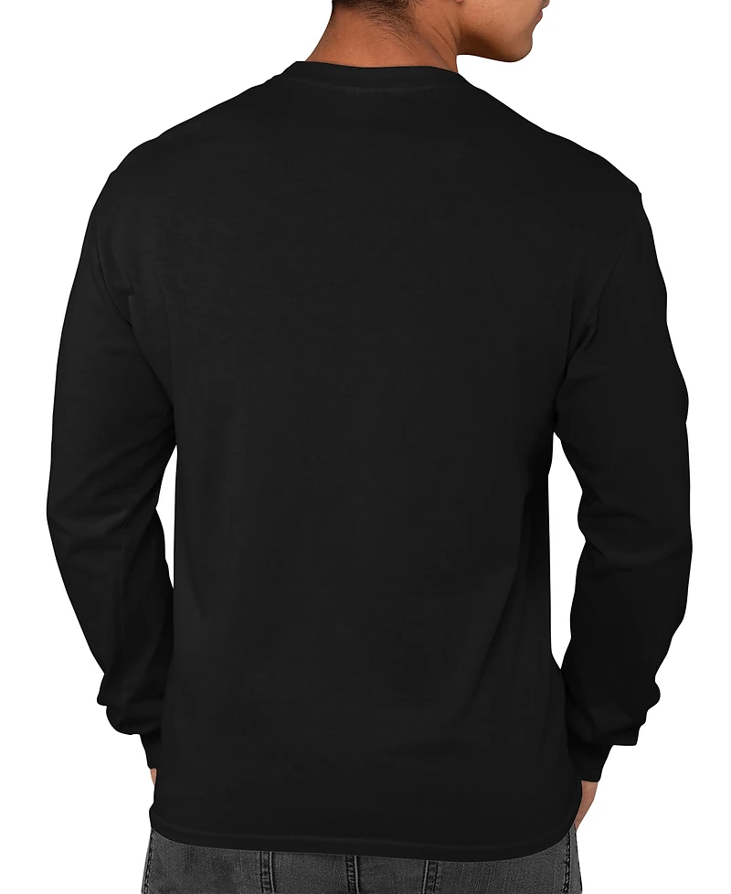 La Pop Art Men's Patriot Cow Skull American Flag Word Long-Sleeve T-Shirt