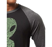 La Pop Art Men's Alien Extraterrestrial Word Raglan-Sleeve T-Shirt