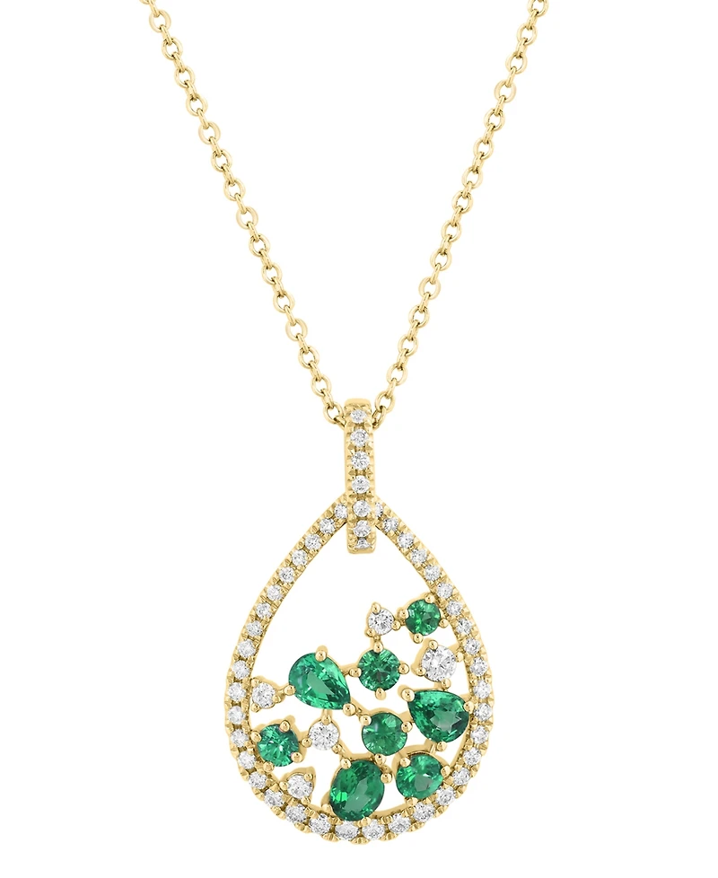 Effy Collection Emerald (3/4 ct. t.w.) and Diamond (1/2 ct. t.w.) Pendant Necklace in 14k Yellow Gold