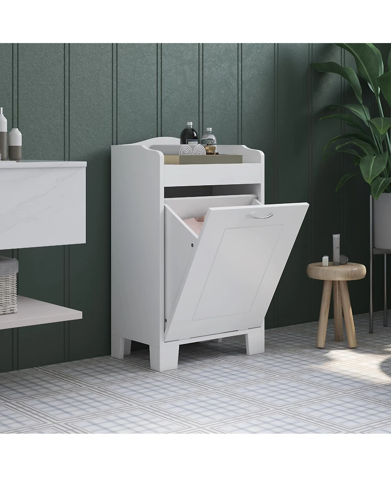Bathroom Hamper Wood Laundry Tilt Out Basket Storage Bench Furniture cabinet