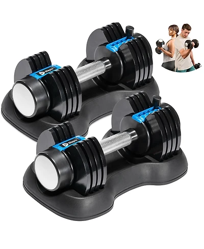 Lifepro Adjustable Dumbbells Set with Rack - Compact 5-in-1 Hand Weights for Home Gym, Quick Adjust, Secure Grip