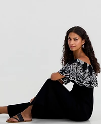 And Now This Petite Cutwork Off-The-Shoulder Jumpsuit, Macy's Exclusive