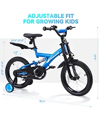 16" Kids Bike with Adjustable Seat, Dual Brakes, Suspension and Training Wheels for Ages 4–7