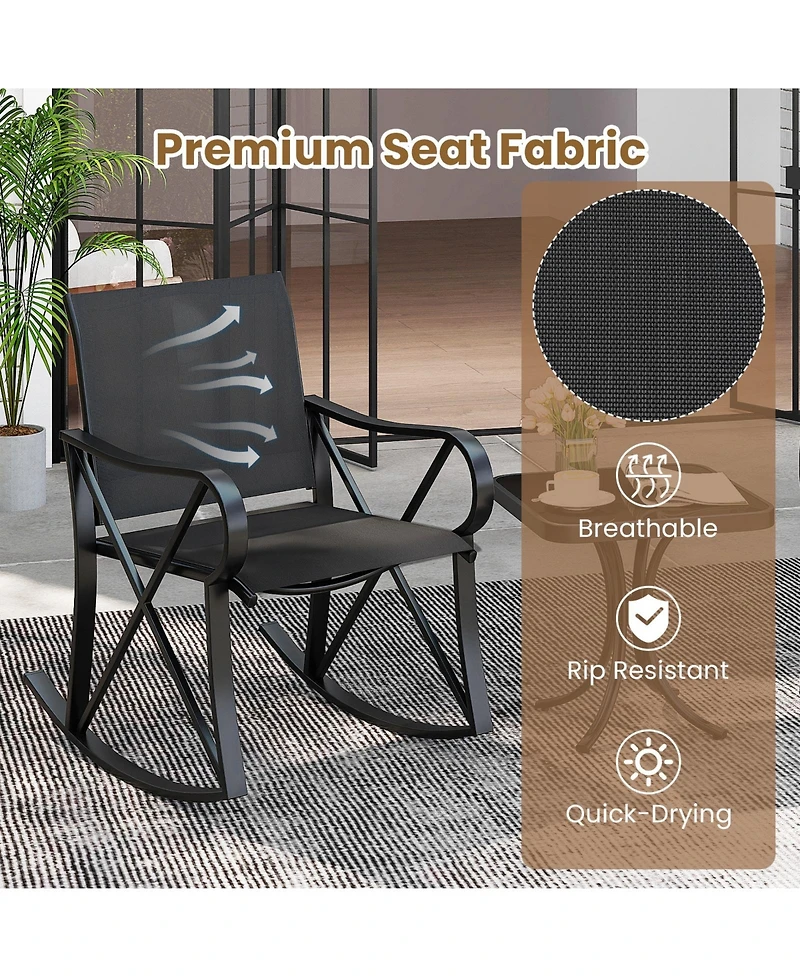 Sugift 3 Piece Patio Rocking Bistro Set with Smooth Rocking Motion Outdoor Rocker Chairs