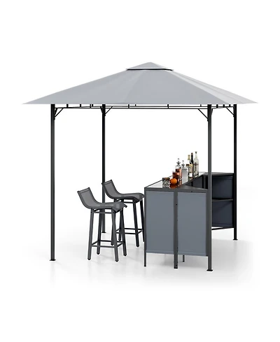 Sugift 3-Piece Patio Bar Set 8 x 8 Ft Double-Tier Grill Gazebo with 2 Bar Stools
