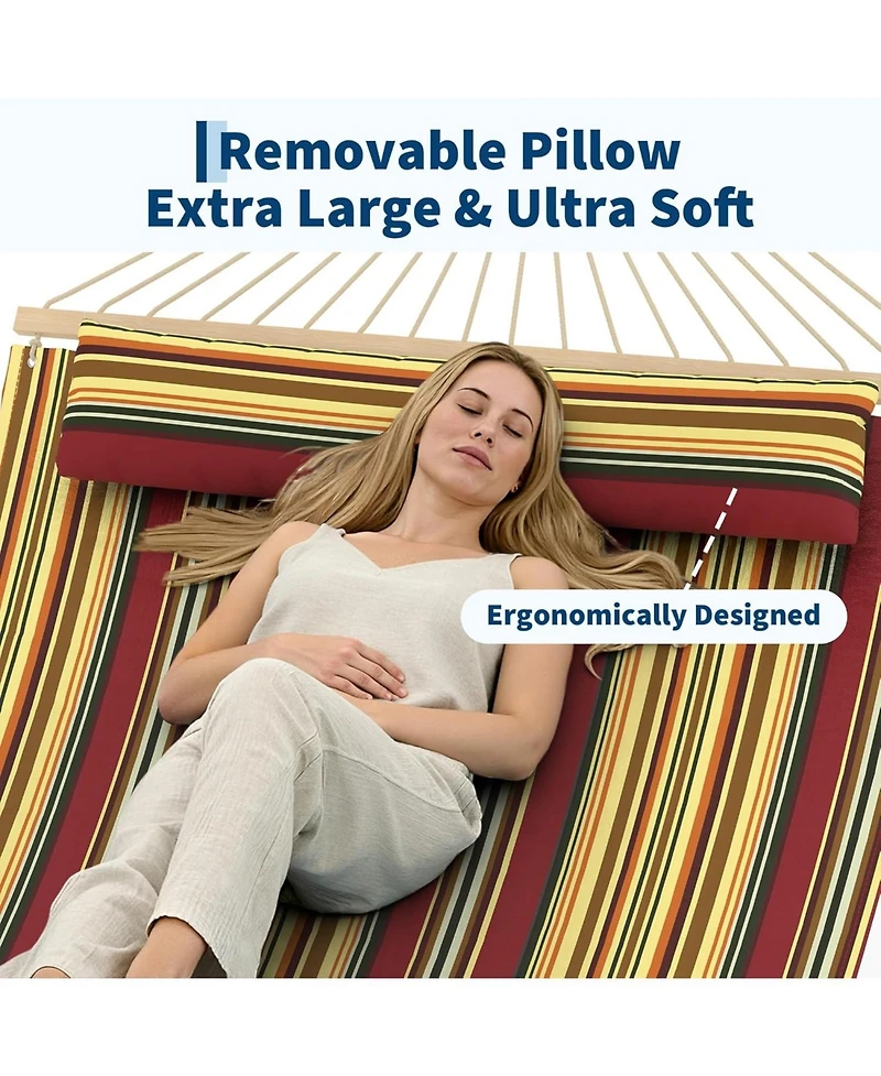 gaomon Double Quilted Fabric Hammock, 450 Lbs Capacity for Outdoor Patio Backyard Poolside, Multi Stripes