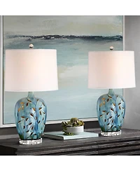 360 Lighting Devan Modern Table Lamps 24 1/2" High Set of 2 Ceramic with Led Nightlight Oval Shade for Bedroom Living Room Bedside House