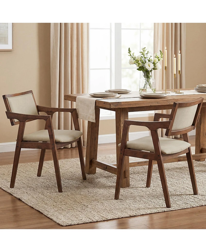 Slickblue Modern Arm Dining Chairs Set of 2 Upholstered Wood Frame