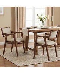 Slickblue Modern Arm Dining Chairs Set of 2 Upholstered Wood Frame