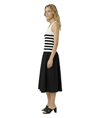 Modenaire Women's Striped Knit Contrast Skirt Midi Dress