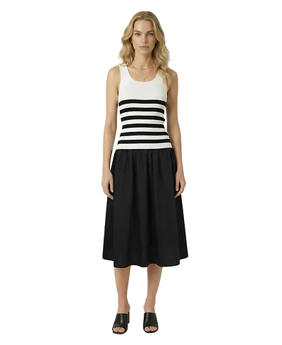 Modenaire Women's Striped Knit Contrast Skirt Midi Dress