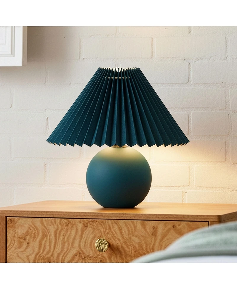 Brightech Serena Ceramic Led Table Lamp with Pleated Drum Shade