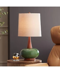 360 Lighting Andi 25" High Mid Century Modern 3-Way Table Lamp Ceramic Wood Single Shade Living Room Bedroom