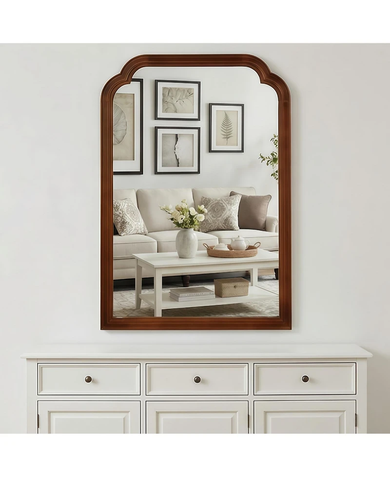 Busdays 24 x 36 Inch Black Walnut Decorative Mirror Solid Wood Frame Rounded Corner for Bedroom Bathroom Living Room Entryway