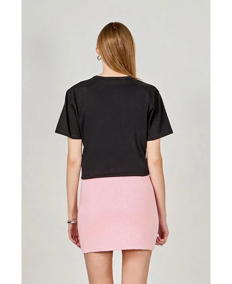 endless rose Women's Bonjour Sequins Embroidered Patch Top