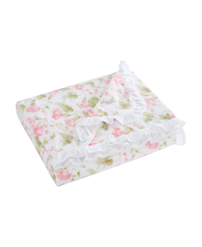 Laura Ashley Morning Gloria Printed Plush Reversible Throw, 70" x 50"