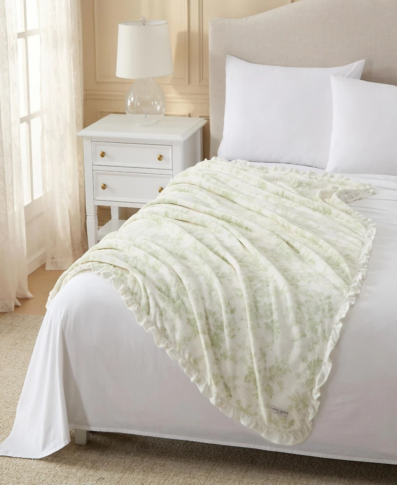 Laura Ashley Morning Gloria Printed Plush Reversible Throw, 70" x 50"