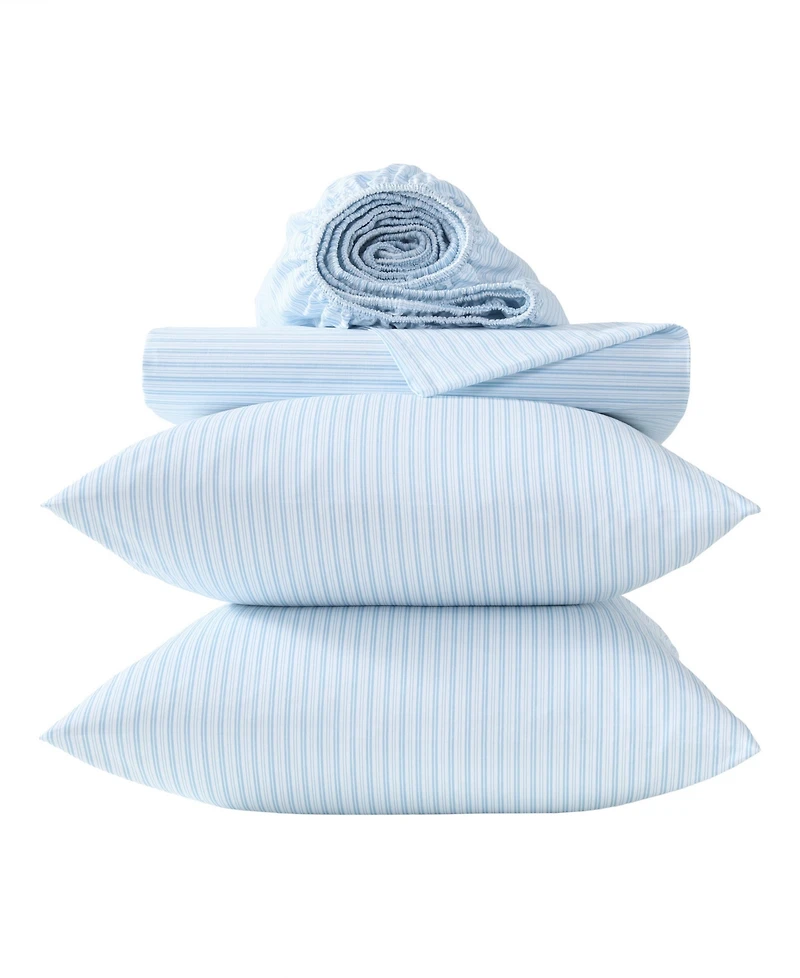 Laura Ashley Bedford Skinny Stripe Cotton Percale 3-Pc. Sheet Set, Twin Xl