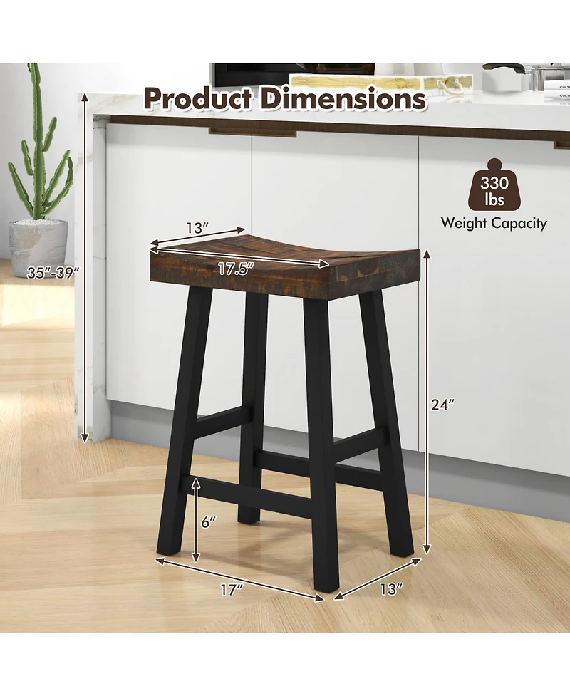Gymax Bar Stools Set of 4 Counter Height Barstools with Saddle Seat