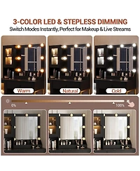 gaomon Makeup Vanity Desk with Mirror and Rgb Led Lights, Charging Station, 2 Acrylic-Door Cabinets, Open Compartments, Wooden Dressing Table