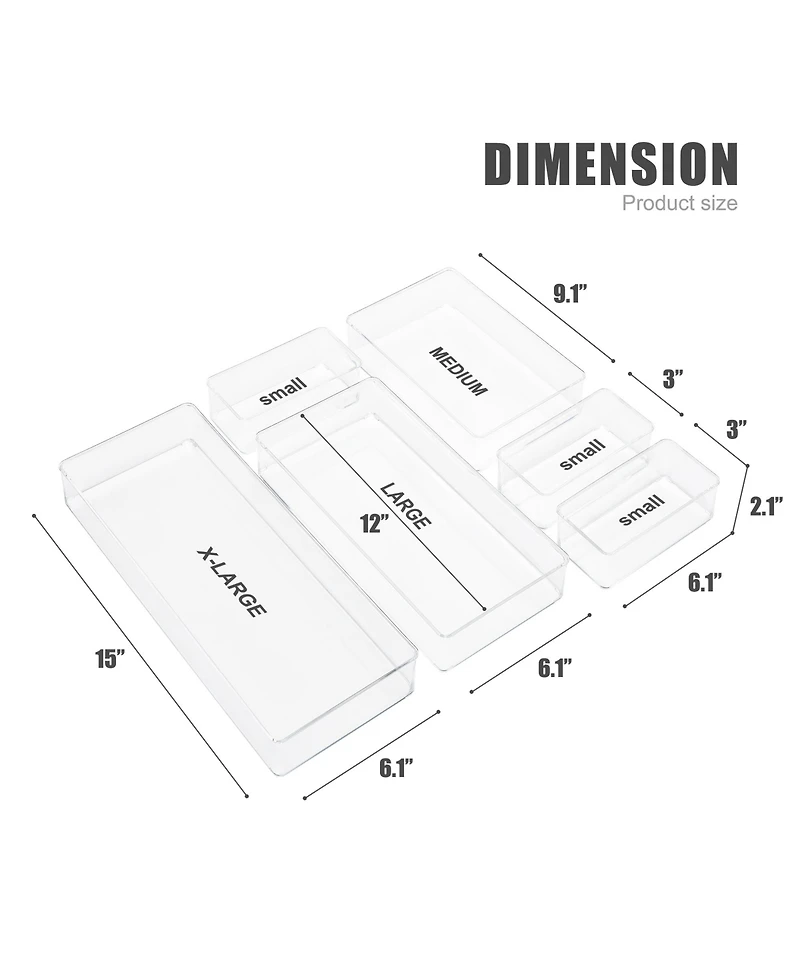 Sorbus Clear Drawer Organizer 5-Piece Set, Multi-Purpose Bins for office supplies, craft materials, and more