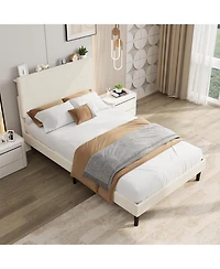 gaomon Bed Frame with Usb Charging Station, Corduroy Upholstered Platform Adjustable Storage Headboard