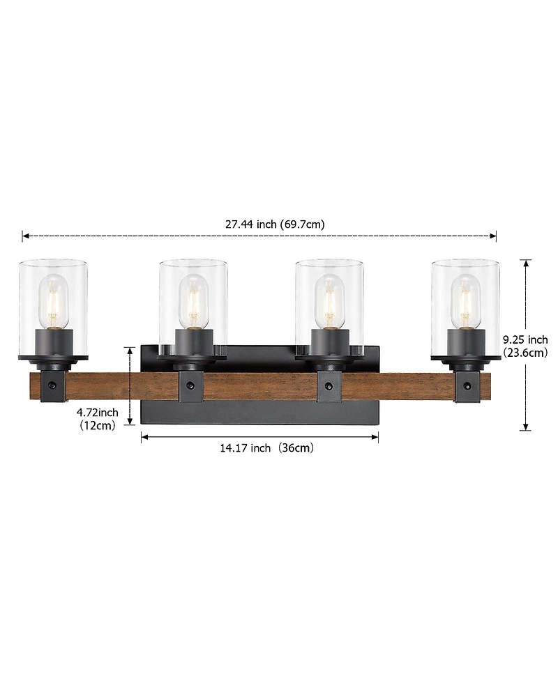 Busdays 4 Light Industrial Farmhouse Vanity Light Wood Metal Fixture Clear Glass Shades for Bathroom Kitchen Wall Mount