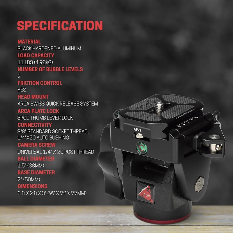 3Pod Tilt Head with Arca-Type Quick Release and Lever-Lock Clamp